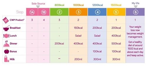 Food timetable and plan on Cambridge Weight Plan